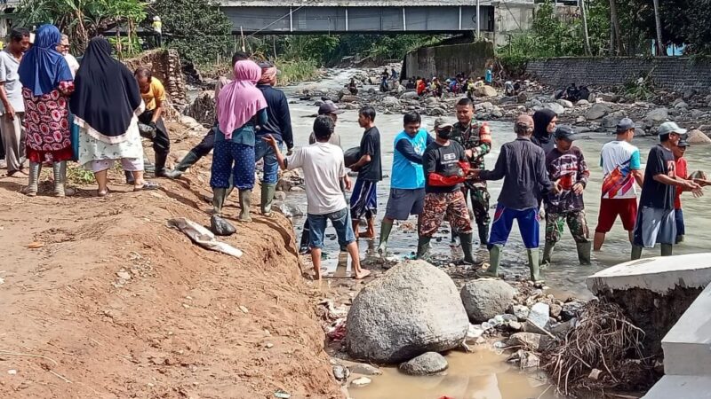 Babinsa Koramil 2201/Cisolok Laksanakan Kerja Bakti Perbaikan Tanggul di Desa Cikahuripan 9