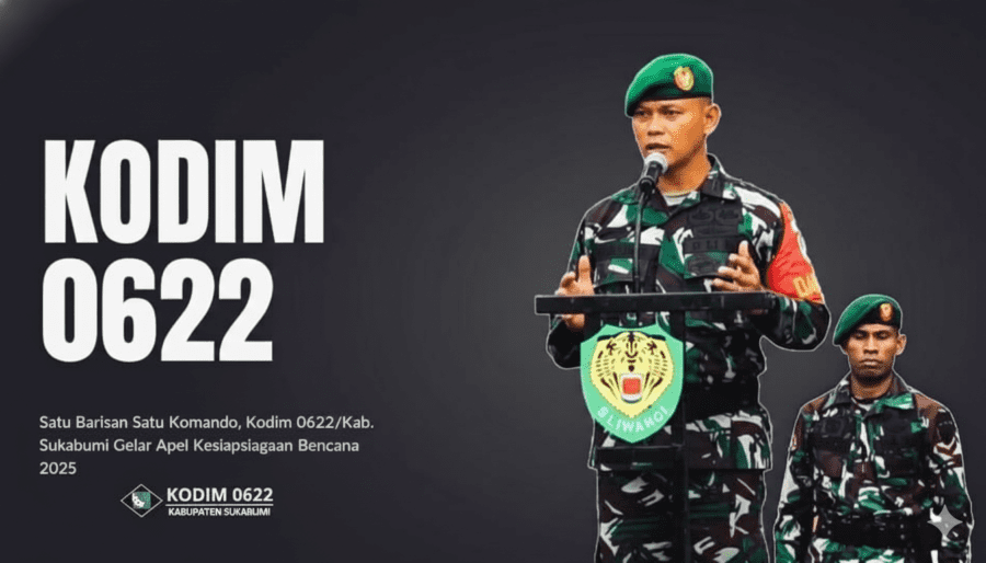 Military event with speakers and banner.