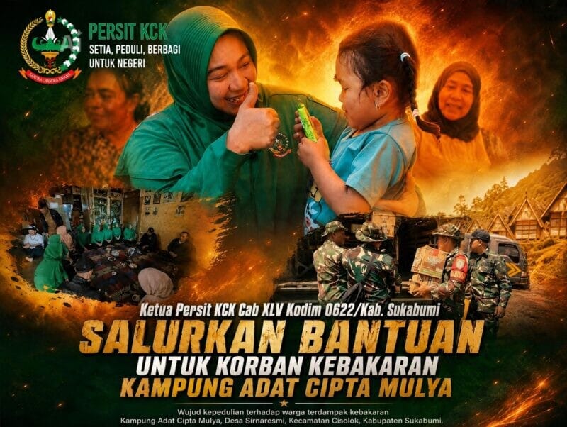Ketua Persit KCK Cab XLV Dim 0622/Kab. Sukabumi Salurkan Bantuan untuk Korban Kebakaran Kampung Adat Cipta Mulya 1